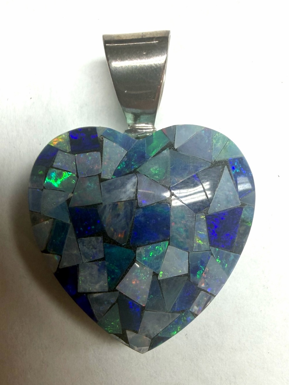 Jay King Sterling Silver Mosaic Opal And Turquoise Reversible Heart Pendant
